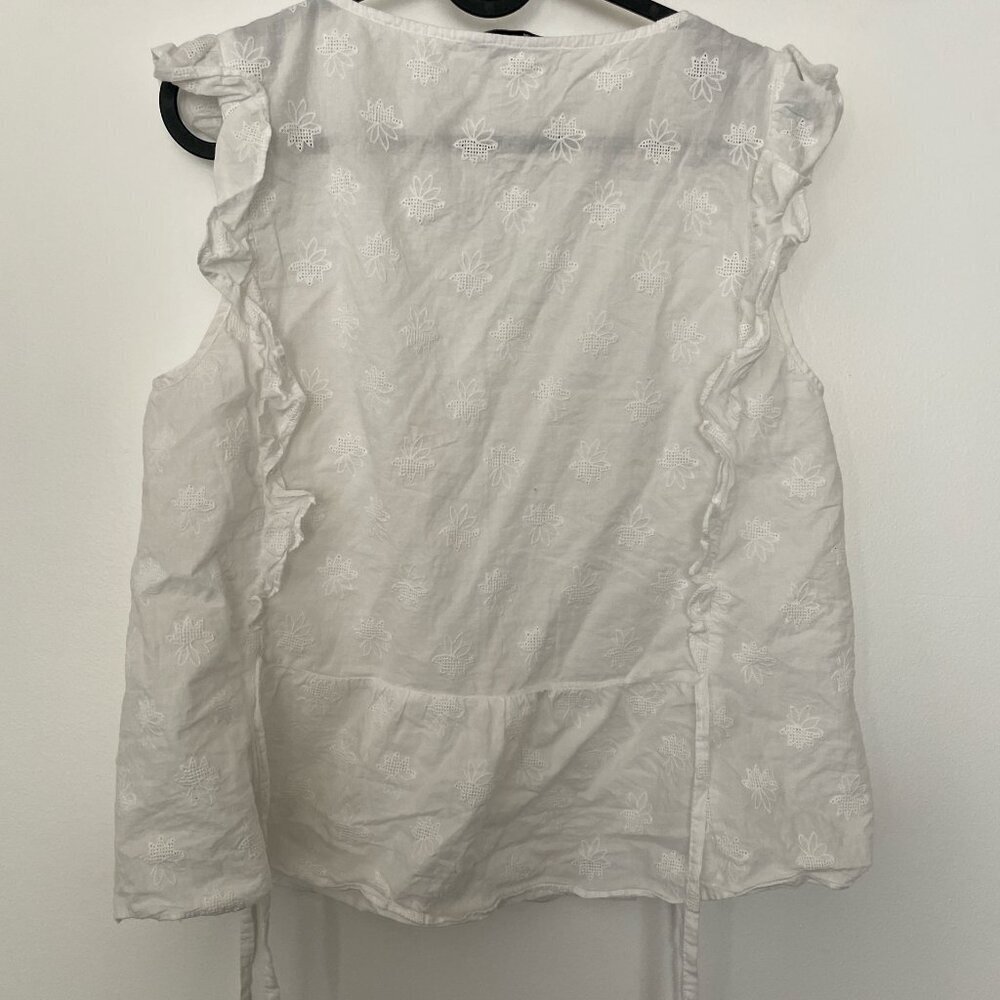 Madewell floral ruffle sleeve with side ties Women's size‎ Medium, white - Picture 4 of 5